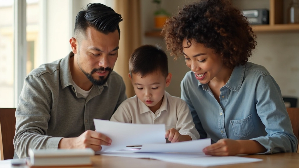 Семья обсуждает финансовый план за столом с документами