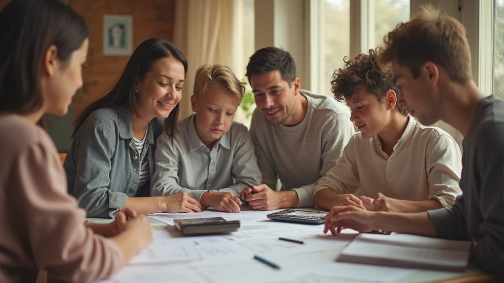 Профессиональная фотография семьи, обсуждающей финансовый план
